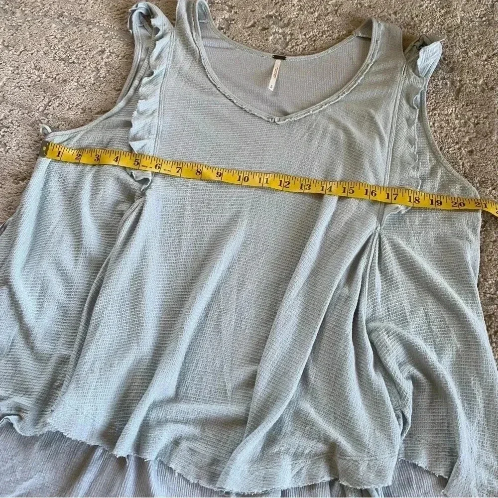 Free People Textured High Low Tank Tunic Sleeveless Cold Shoulder Blue Top: Med